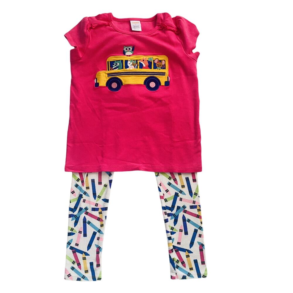 Gymboree Embroidered School Bus Top Future Artist Sweet Princess Leggings 6